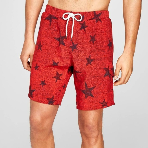 No Retreat Other - 8" No Retreat Red Navy Star Print Swim Trunk S M